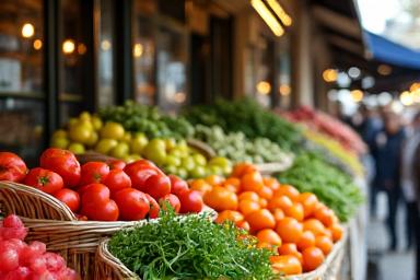 Colorful produce at a Parisian food market